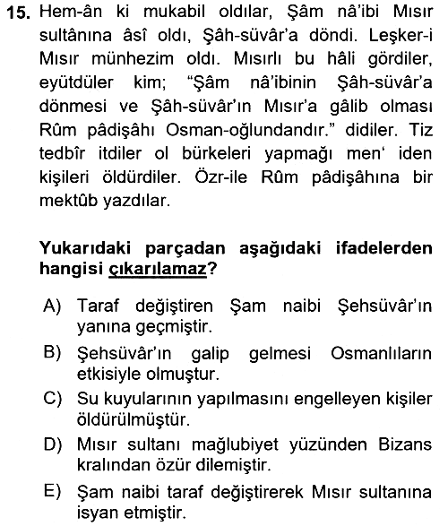Osmanlı Türkçesi 2 2017-2018 Dönem Sonu Sınavı - 15. soru