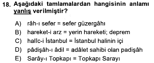 Osmanlı Türkçesi 2 2017-2018 Dönem Sonu Sınavı - 18. soru