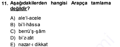 Osmanlı Türkçesi Metinleri 1 2013-2014 Ara Sınav - 11. soru