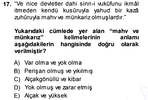 Osmanlı Türkçesi Metinleri 1 2013-2014 Ara Sınav - 17. soru