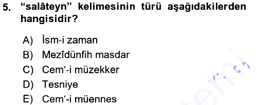Osmanlı Türkçesi Metinleri 1 2015-2016 Ara Sınav - 5. soru