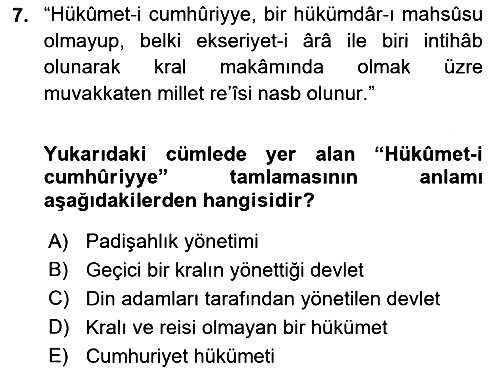 Osmanlı Türkçesi Metinleri 1 2018-2019 Ara Sınav - 7. soru