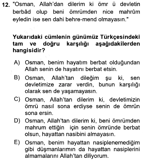 Osmanlı Türkçesi Metinleri 1 2018-2019 Ara Sınav - 12. soru