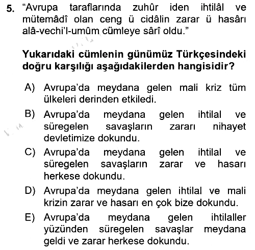 Osmanlı Türkçesi Metinleri 1 2019-2020 Ara Sınav - 5. soru