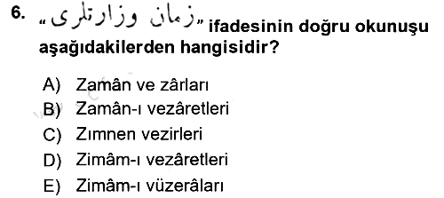 Osmanlı Türkçesi Metinleri 1 2021-2022 Ara Sınav - 6. soru