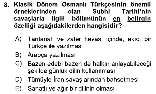 Osmanlı Türkçesi Metinleri 1 2022-2023 Ara Sınav - 8. soru