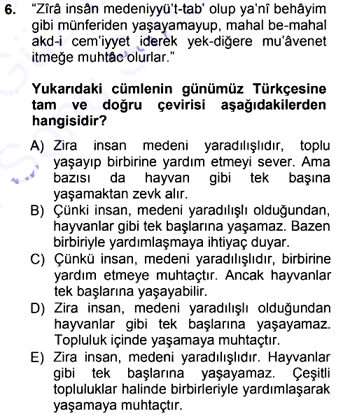 Osmanlı Türkçesi Metinleri 1 2012-2013 Dönem Sonu Sınavı - 6. soru