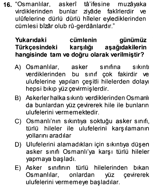 Osmanlı Türkçesi Metinleri 1 2013-2014 Dönem Sonu Sınavı - 16. soru