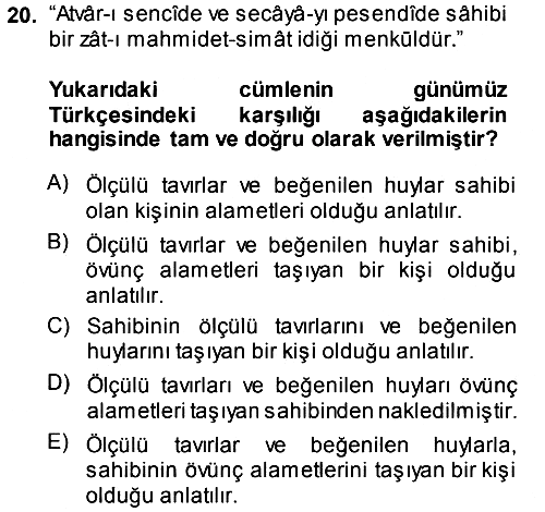 Osmanlı Türkçesi Metinleri 1 2013-2014 Dönem Sonu Sınavı - 20. soru