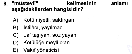 Osmanlı Türkçesi Metinleri 1 2015-2016 Dönem Sonu Sınavı - 8. soru