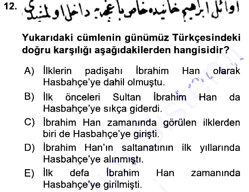 Osmanlı Türkçesi Metinleri 1 2015-2016 Dönem Sonu Sınavı - 12. soru