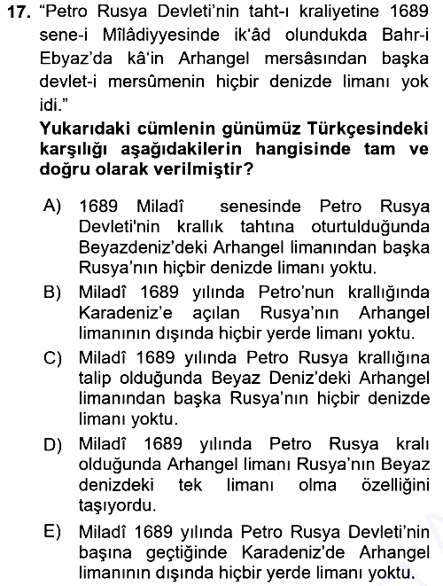 Osmanlı Türkçesi Metinleri 1 2015-2016 Dönem Sonu Sınavı - 17. soru