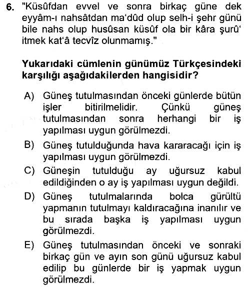 Osmanlı Türkçesi Metinleri 1 2017-2018 Dönem Sonu Sınavı - 6. soru