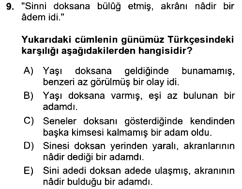 Osmanlı Türkçesi Metinleri 1 2017-2018 Dönem Sonu Sınavı - 9. soru