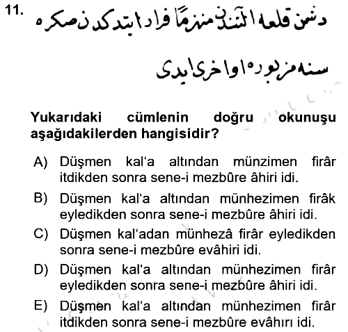 Osmanlı Türkçesi Metinleri 1 2019-2020 Dönem Sonu Sınavı - 11. soru