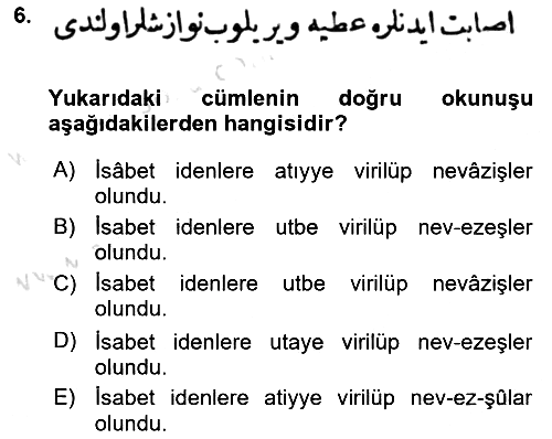 Osmanlı Türkçesi Metinleri 1 2020-2021 Yaz Okulu Sınavı - 6. soru