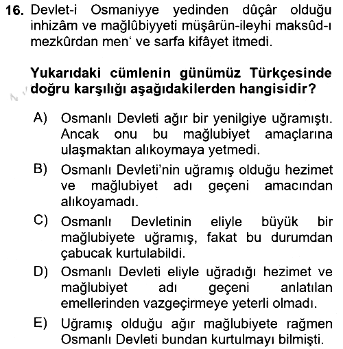 Osmanlı Türkçesi Metinleri 1 2020-2021 Yaz Okulu Sınavı - 16. soru