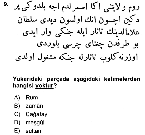 Osmanlı Türkçesi Metinleri 1 2021-2022 Yaz Okulu Sınavı - 9. soru