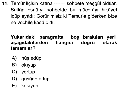 Osmanlı Türkçesi Metinleri 1 2021-2022 Yaz Okulu Sınavı - 11. soru