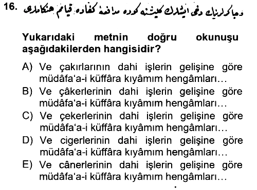 Osmanlı Türkçesi Metinleri 2 2013-2014 Ara Sınav - 16. soru