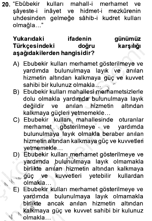 Osmanlı Türkçesi Metinleri 2 2013-2014 Ara Sınav - 20. soru