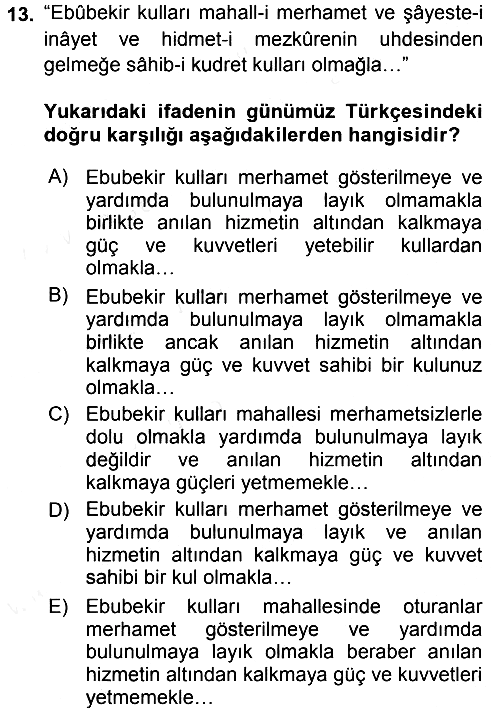 Osmanlı Türkçesi Metinleri 2 2015-2016 Ara Sınav - 13. soru