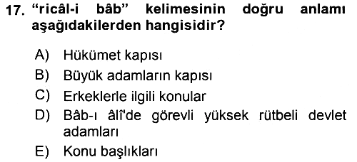 Osmanlı Türkçesi Metinleri 2 2015-2016 Ara Sınav - 17. soru
