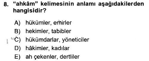 Osmanlı Türkçesi Metinleri 2 2016-2017 Ara Sınav - 8. soru