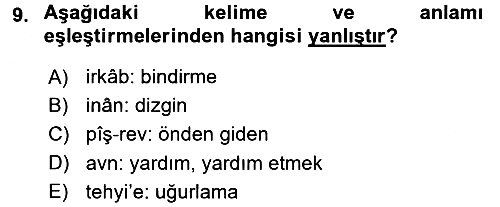 Osmanlı Türkçesi Metinleri 2 2016-2017 Ara Sınav - 9. soru