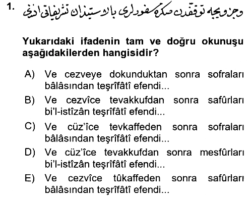 Osmanlı Türkçesi Metinleri 2 2017-2018 Ara Sınav - 1. soru