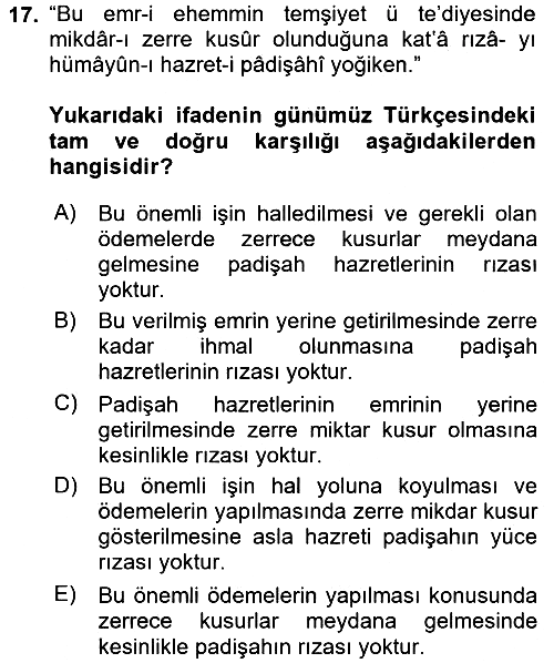 Osmanlı Türkçesi Metinleri 2 2017-2018 Ara Sınav - 17. soru