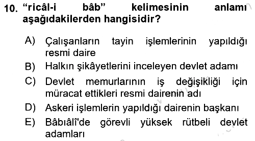 Osmanlı Türkçesi Metinleri 2 2021-2022 Ara Sınav - 10. soru