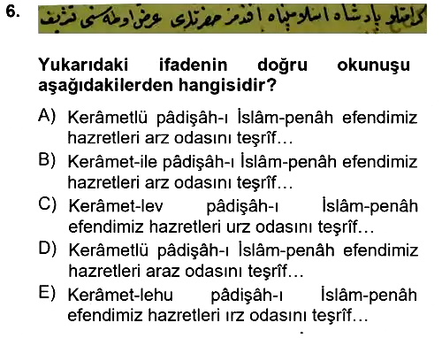 Osmanlı Türkçesi Metinleri 2 2012-2013 Dönem Sonu Sınavı - 6. soru