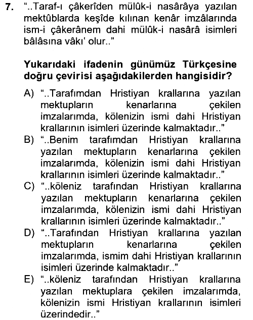 Osmanlı Türkçesi Metinleri 2 2012-2013 Dönem Sonu Sınavı - 7. soru