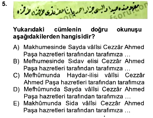 Osmanlı Türkçesi Metinleri 2 2013-2014 Dönem Sonu Sınavı - 5. soru