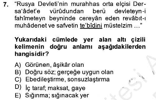 Osmanlı Türkçesi Metinleri 2 2013-2014 Dönem Sonu Sınavı - 7. soru