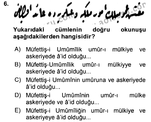 Osmanlı Türkçesi Metinleri 2 2015-2016 Dönem Sonu Sınavı - 6. soru