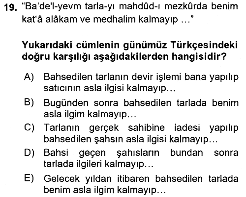 Osmanlı Türkçesi Metinleri 2 2016-2017 Dönem Sonu Sınavı - 19. soru