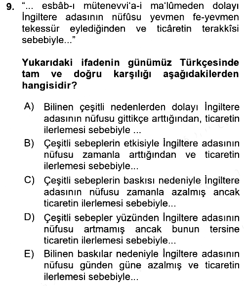 Osmanlı Türkçesi Metinleri 2 2017-2018 Dönem Sonu Sınavı - 9. soru
