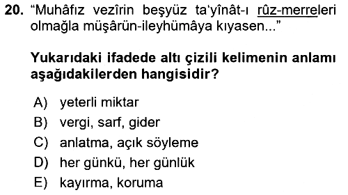 Osmanlı Türkçesi Metinleri 2 2023-2024 Yaz Okulu Sınavı - 20. soru