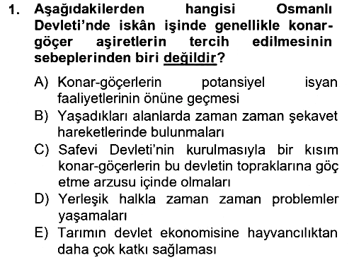 Osmanlı´da İskan ve Göç 2012-2013 Ara Sınav - 1. soru