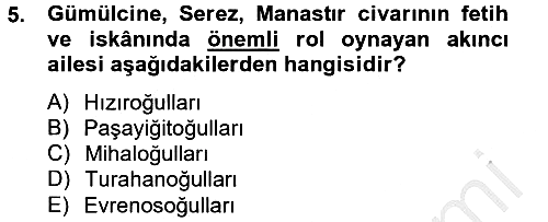 Osmanlı´da İskan ve Göç 2012-2013 Ara Sınav - 5. soru