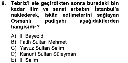 Osmanlı´da İskan ve Göç 2012-2013 Ara Sınav - 8. soru