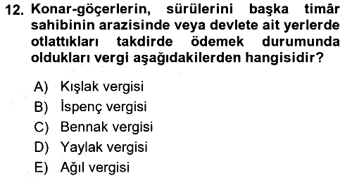 Osmanlı´da İskan ve Göç 2015-2016 Ara Sınav - 12. soru