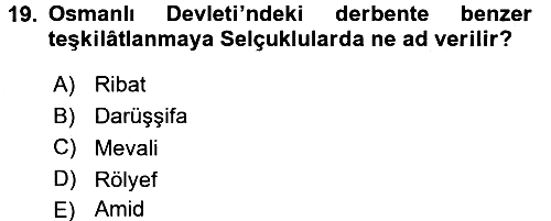 Osmanlı´da İskan ve Göç 2016-2017 Ara Sınav - 19. soru