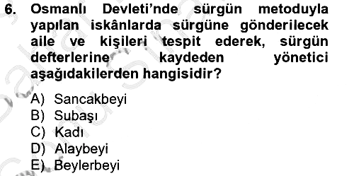 Osmanlı´da İskan ve Göç 2012-2013 Dönem Sonu Sınavı - 6. soru