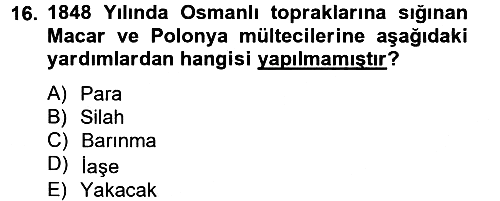 Osmanlı´da İskan ve Göç 2012-2013 Dönem Sonu Sınavı - 16. soru