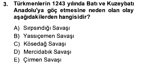 Osmanlı´da İskan ve Göç 2013-2014 Dönem Sonu Sınavı - 3. soru