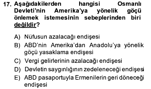 Osmanlı´da İskan ve Göç 2013-2014 Dönem Sonu Sınavı - 17. soru