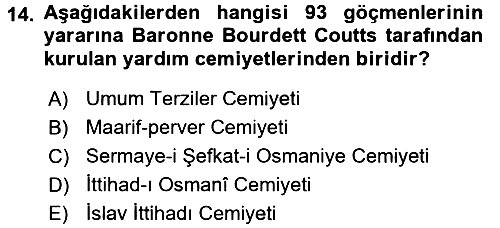 Osmanlı´da İskan ve Göç 2015-2016 Dönem Sonu Sınavı - 14. soru